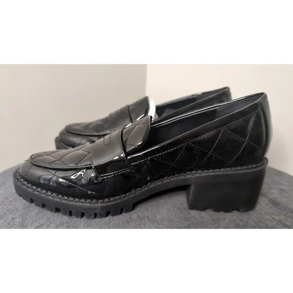 Marc Fisher Quilted Patent Chunky Loafers Womens 7 NWOT